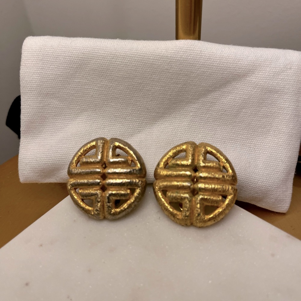 Vintage Givenchy Signed Logo Clip on Earrings